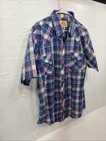 New Men’s ELY Cattleman Blue Multicolor Plaid Short Sleeve Pearl Snap XL M-52