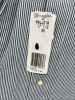 New Men’s Wrangler Blue White Stripe Long Sleeve Button Up 17.5 X 35 XL T-70