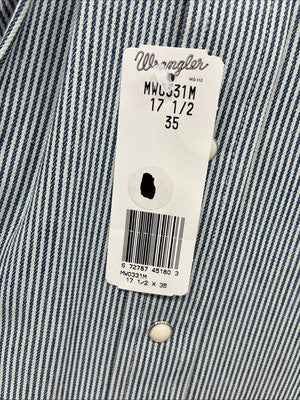 New Men’s Wrangler Blue White Stripe Long Sleeve Button Up 17.5 X 35 XL T-70