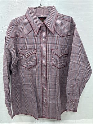 New Men’s Champion Western Burgundy Plaid Long Sleeve Pearl Snap XL M-100
