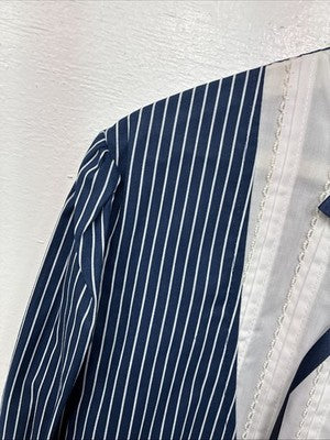 New Women’s H Bar C Blue Stripe Long Sleeve Pearl Snap Size 34 YY-108