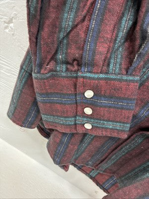 New Men’s ELY Cattleman Red Multicolor Stripe Long Sleeve Pearl Snap XL Q-96