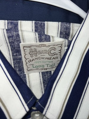 New Men’s Blue White HbarC Ranchwear Long Sleeve Pearl Snap Shirt 16.5x34 L S-13