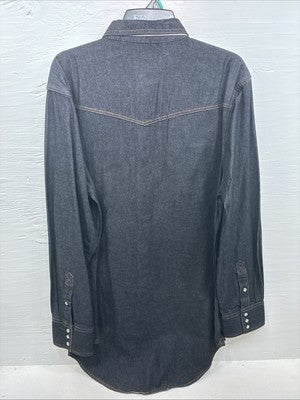 New Men’s ELY Cattleman Dark Blue Jean Long Sleeve Pearl Snap XL M-80