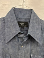 New Men’s Champion Western Jean Design Blue Long Sleeve Pearl Snap Large Q-88