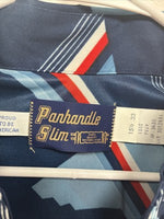 New Men’s Panhandle Slim Blue Red Design Long Sleeve Pearl Snap 15.5 Medium V-73