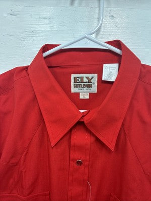 New Men’s ELY Cattleman Simple Red Long Sleeve Pearl Snap 17.5 X 35 XL R-60
