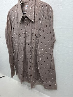 New Men’s Tem Tex Brown Designed Long Sleeve Pearl Snap 17 XL O-49