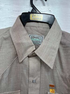 New Men’s H Bar C Brown Simple Long Sleeve Pearl Snap 16 X 34 Large Q-75