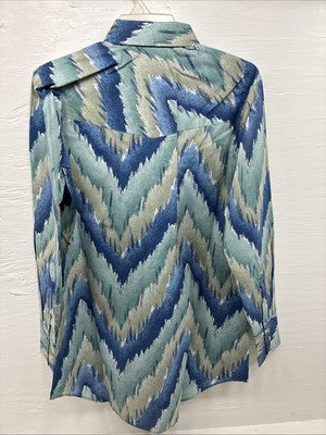 New Men’s ELY Cattleman Blue Green Design Long Sleeve Pearl Snap Medium Q-36