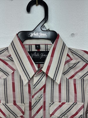 New Boys White Horse Red Stripe Long Sleeve Pearl Snap Small DD-112