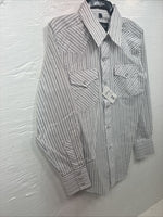 New Kids White Horse Gray Stripe Long Sleeve Pearl Snap Large DD-29