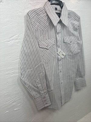 New Kids White Horse Gray Stripe Long Sleeve Pearl Snap Large DD-29