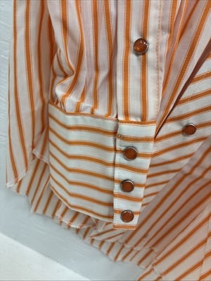 New Men’s Tem Tex Orange Stripe Long Sleeve Pearl Snap 16 X 35 Large AA-32