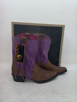 New Kids Purple With Fringe Ariat Cowboy Boots. 10012797 2.5 2 1/2 M. 23-139