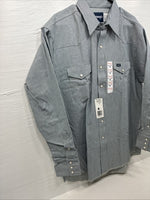 New Men’s Wrangler Blue White Stripe Long Sleeve Button Up 17.5 X 35 XL T-70