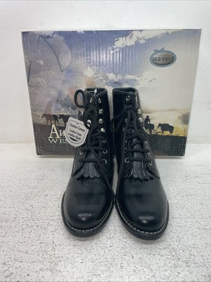 New Kids Black Lace Up Old West Cowboy Boots. 5110 13.5 13 1/2. 23-81