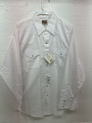New Men’s ELY Cattleman White Long Sleeve Pearl Snap 16.5 Large X-49