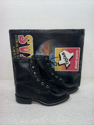 New Kids Black Lace Up Texas Brand Cowboy Boots. 3250 12 D. 23-14