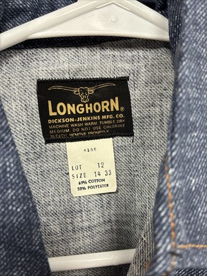 New Men’s LongHorn Blue Jean Long Sleeve Pearl Snap 14 Small AA-100