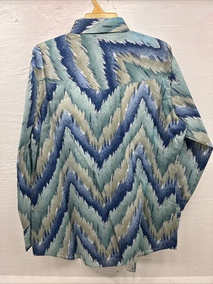 New Men’s ELY Cattleman Blue Green design Long Sleeve Pearl Snap 17 X 34 XL T-37