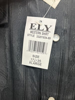 New Men’s ELY Cattleman Black Designed Long Sleeve Pearl Snap 17.5 X 35 XL R-49