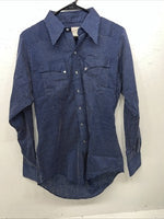 New Mens Blue Rockmount Ranch Wear Pearl Snap Long Sleeve Shirt 15.5x35 M P-22