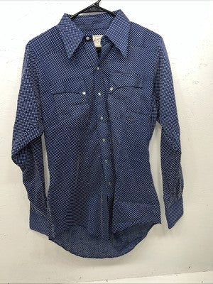 New Mens Blue Rockmount Ranch Wear Pearl Snap Long Sleeve Shirt 15.5x35 M P-22