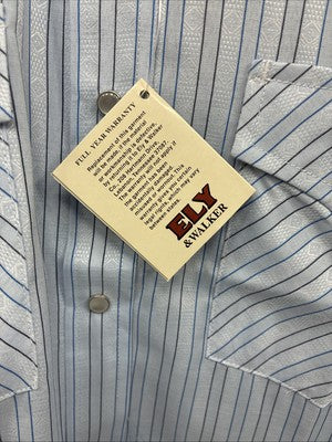 New Men’s ELY Cattleman Blue Stripe Design Long Sleeve Pearl Snap 15 Medium X-99