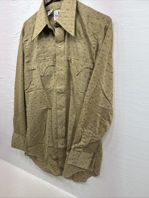 New Men’s Tem Tex Green Design Long Sleeve Pearl Snap 15 X 33 Medium Q-110