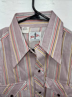 New Men’s Tem Tex Pink Stripe Long Sleeve Pearl Snap 15.5 X 33 Medium AA-91