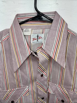 New Men’s Tem Tex Pink Stripe Long Sleeve Pearl Snap 15.5 X 33 Medium AA-91