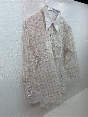 New Men’s Dickson Jenkins White Deign Long Sleeve Pearl Snap 16.5 Large X-55