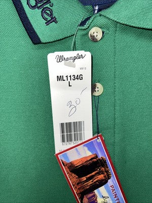 New Men’s Green Wrangler Short Sleeve Polo Shirt Large P-40
