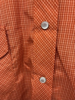 New Men’s White Horse Orange Plaid Long Sleeve Pearl Snap Large Q-41