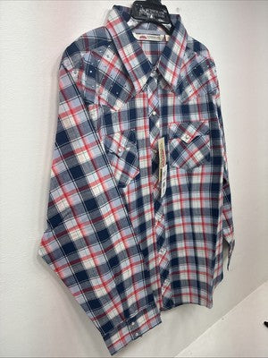 New Women’s Cumberland Blue Red Plaid Long Sleeve Pearl Snap 2XL GG-14