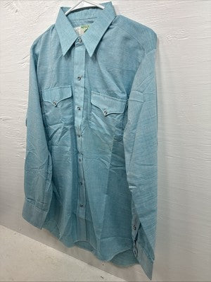 New Men’s Mesquite Blue Long Sleeve Pearl Snap 16 X 35 Large CC-61