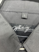 New Men’s White Horse Black Wolf Design Long Sleeve Pearl Snap Large AA-46 