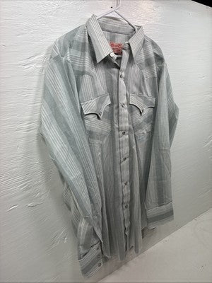 New Men’s H Bar C Gray Stripe Long Sleeve Pearl Snap 16.5 Large X-51