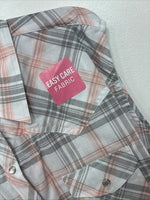 New Women’s Cumberland Gray Pink Plaid Short Sleeve Pearl Snap 2XL GG-62