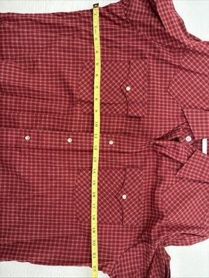 Me End H Bar C Red Plaid Long Sleeve Pearl Snap 16.5 Large AA-35