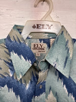 New Men’s ELY Cattleman Blue Green Design Long Sleeve Pearl Snap Medium Q-36