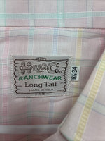 New Men’s H Bar C Pink Plaid Long Sleeve Pearl Snap 16.5 X 34 Large X-50