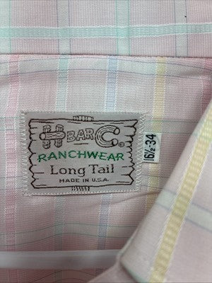 New Men’s H Bar C Pink Plaid Long Sleeve Pearl Snap 16.5 X 34 Large X-50