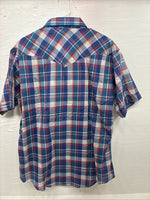 New Men’s ELY Cattleman Blue Multicolor Plaid Short Sleeve Pearl Snap XL M-52