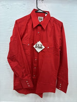 New Men’s ELY Cattleman Simple Red Long Sleeve Pearl Snap 16 Large Q-92