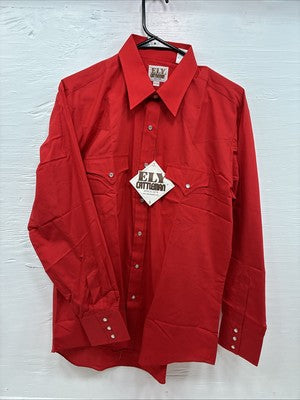 New Men’s ELY Cattleman Simple Red Long Sleeve Pearl Snap 16 Large Q-92