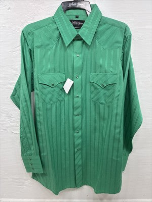 New Men’s White Horse Green Stripe Long Sleeve Pearl Snap Large Q-64