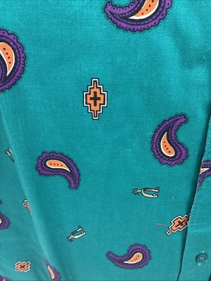 New Men’s Wrangler Teal Western Design Long Sleeve Button Up 16/5 Large T-27
