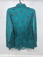 New Men’s Wrangler Teal Western Design Long Sleeve Button Up 16/5 Large T-27
